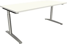 fm Sidney höhenverstellbarer Schreibtisch weiß rechteckig, C-Fuß-Gestell Rundrohr silber 180,0 x 80,0 cm