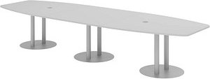 Thumbnail - HAMMERBACHER Konferenztisch KT40S lichtgrau Tonnenform, Rundrohr silber, 400,0 x 85,0 - 130,0 x 74,0 cm