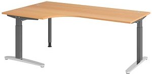 Thumbnail - HAMMERBACHER VXB82 höhenverstellbarer Schreibtisch buche L-Form, C-Fuß-Gestell grau 200,0 x 120,0 cm