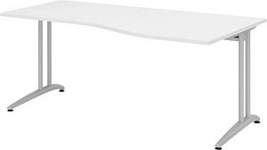 HAMMERBACHER BS18 Schreibtisch weiß Trapezform, C-Fuß-Gestell silber 180,0 x 80,0/100,0 cm