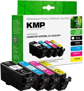 Thumbnail - KMP schwarz, cyan, magenta, gelb Druckerpatronen kompatibel zu Canon PGI525PGBK, CLI526C/M/Y, 4er-Set