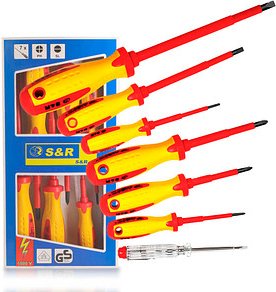 S&R Schraubenausdreher-Set VDE Elektriker 250.681.307 PH 0 75mm, PH 1 75mm, PH2 100mm, SL 3,0 80mm, SL 5,5 125mm, SL 6,5...