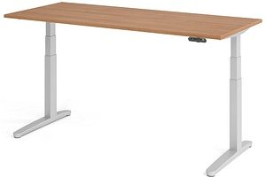 Thumbnail - HAMMERBACHER XBHM19 elektrisch höhenverstellbarer Schreibtisch nussbaum rechteckig, C-Fuß-Gestell silber 180,0 x 80,0 cm
