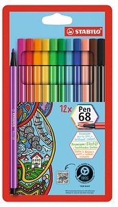 STABILO Pen 68 Filzstifte farbsortiert, 12 St.