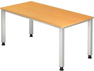 HAMMERBACHER Akandia höhenverstellbarer Schreibtisch buche rechteckig, 4-Fuß-Gestell silber 160,0 x 80,0 cm