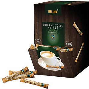 HELLMA Fairtrade Rohrohrzucker-Sticks, 500x4,0 g
