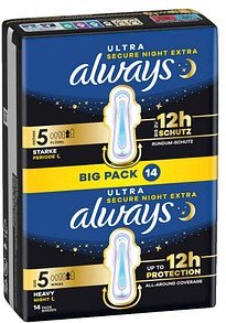 always Binden Ultra Secure Night Extra mit Flügeln für sehr starke Nächte, 14 St.