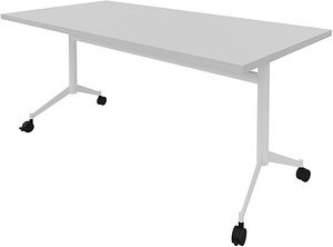 Thumbnail - Quadrifoglio Mehrzwecktisch Pop-up grau, weiß rechteckig, T-Fuß-Gestell weiß, 160,0 x 80,0 x 74,0 cm