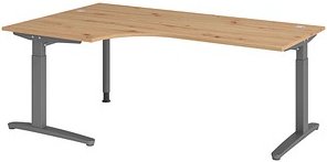Thumbnail - HAMMERBACHER VXB82 höhenverstellbarer Schreibtisch asteiche L-Form, C-Fuß-Gestell grau 200,0 x 120,0 cm