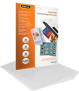 25 Fellowes Admire Easy Fold Laminierfolien glänzend für A4 80 micron