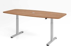 HAMMERBACHER Konferenztisch XMST22 nussbaum Tonnenform, T-Fuß-Gestell silber, 220,0 x 83,0/103,0 x 71,0 - 120,0 cm