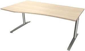 Thumbnail - fm fastline höhenverstellbarer Schreibtisch akazie Bogenform, C-Fuß-Gestell silber 180,0 x 80,0/100,0 cm