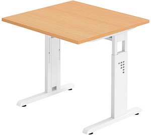 Thumbnail - HAMMERBACHER OS 08 höhenverstellbarer Schreibtisch buche quadratisch, C-Fuß-Gestell weiß 80,0 x 80,0 cm