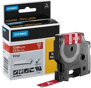 DYMO Schriftband RHINO 1805416, 12 mm weiß auf rot