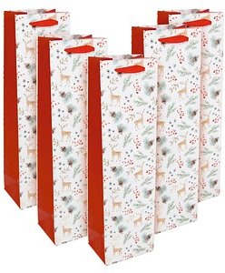 5 SIGEL Geschenktüten für Flaschen Christmas motifs watercolor Large rot/weiß 10,0 x 35,0 cm