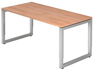 HAMMERBACHER RS16 höhenverstellbarer Schreibtisch nussbaum rechteckig, Kufen-Gestell silber 160,0 x 80,0 cm
