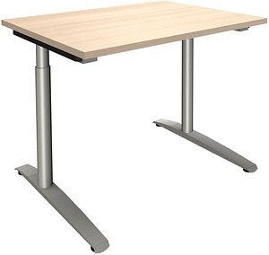 fm Sidney höhenverstellbarer Schreibtisch akazie rechteckig, C-Fuß-Gestell Rundrohr silber 100,0 x 80,0 cm