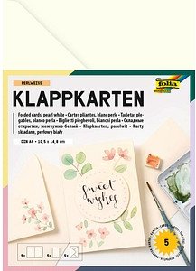 folia Faltkarten mit Briefumschlägen DIN A6 perlweiß, 5 St.