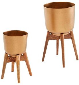 Thumbnail - WOHNLING Pflanzenständer-Set Metall, Ø 31,0/25,0 cm gold, 2 St.