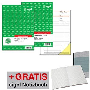 AKTION: SIGEL Lieferschein mit Empfangsschein Formularbücher, 2 St. + GRATIS 1 SIGEL Notizbuch SN200 A5, kariert, 200 Se...