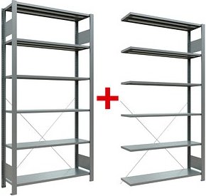 SCHULTE Weitspannregal-Set Multiplus 6 OH 17725+17728 silber 200,0 x 30,0 x 200,0 cm