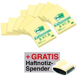 AKTION: Post-it® Recycling Z-Notes Haftnotizen gelb, 12 Blöcke + GRATIS Spender
