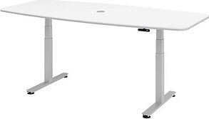 Thumbnail - HAMMERBACHER Konferenztisch XDSM22 weiß Tonnenform, T-Fuß-Gestell silber, 220,0 x 103,0 x 62,0 - 127,0 cm