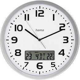 Thumbnail - hama digitale Funkwanduhr Moorea weiß silber Kunststoff, Ø 30,0 cm