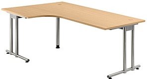 HAMMERBACHER Prokura Schreibtisch buche L-Form, C-Fuß-Gestell silber 200,0 x 80,0/120,0 cm