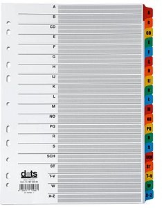 dots Ordnerregister Mylar DIN A4 Vollformat A-Z farbig 20-teilig, 1 Satz