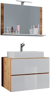 VCM my bath Badmöbel-Set 3-teilig Lendas M 915292 honig-eiche, weiß 81,0 x 46,0 x 134,0 cm