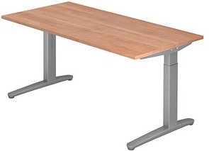 HAMMERBACHER VXB16 höhenverstellbarer Schreibtisch nussbaum rechteckig, C-Fuß-Gestell silber 160,0 x 80,0 cm