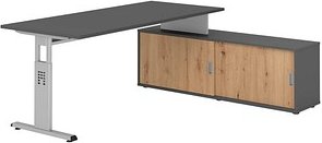 Thumbnail - HAMMERBACHER OSE19SB höhenverstellbarer Schreibtisch grafit rechteckig, T-Fuß-Gestell silber 180,0 x 80,0 cm