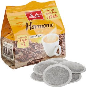 Melitta Harmonie Kaffeepads, Arabica- und Robustabohnen mild, 16 Pads