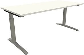 fm Sidney höhenverstellbarer Schreibtisch weiß rechteckig, C-Fuß-Gestell Quadratrohr silber 180,0 x 80,0 cm