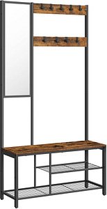 VASAGLE Garderobenbank mit Haken und Schuhrost HSR050B01V1 braun, schwarz Metall 98,0 cm