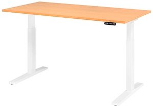 HAMMERBACHER XMKA16 elektrisch höhenverstellbarer Schreibtisch buche rechteckig, C-Fuß-Gestell weiß 160,0 x 80,0 cm