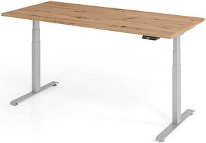 BaseLite elektrisch höhenverstellbarer Schreibtisch asteiche rechteckig, T-Fuß-Gestell silber 180,0 x 80,0 cm