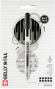9 + 1 GRATIS: Sakura Gelly Roll Retractable Classic Gelschreiber transparent 0,4 mm, Schreibfarbe: schwarz, 9 St. + GRAT...