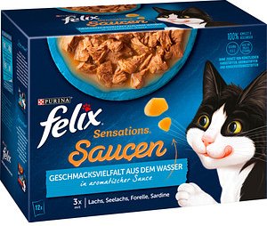 felix® Katzen-Nassfutter Sensations Saucen Geschmacksvielfalt aus dem Wasser 12x 85,0 g