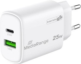 MediaRange 25W USB A/USB C Quick Charge Ladeadapter weiß, 25 Watt