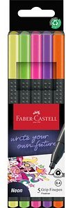 FABER-CASTELL Grip Neon Fineliner farbsortiert 0,4 mm, 5 St.