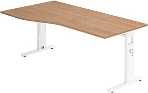 Thumbnail - HAMMERBACHER OS 18 höhenverstellbarer Schreibtisch nussbaum Trapezform, C-Fuß-Gestell weiß 180,0 x 80,0/100,0 cm