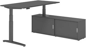 HAMMERBACHER XBHM16SB elektrisch höhenverstellbarer Schreibtisch grafit rechteckig, C-Fuß-Gestell grau 160,0 x 80,0 cm