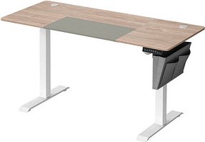 SONGMICS elektrisch höhenverstellbarer Schreibtisch greige rechteckig, C-Fuß-Gestell weiß 140,0 x 60,0 cm
