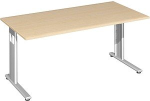 geramöbel Flex Schreibtisch ahorn rechteckig, C-Fuß-Gestell silber 160,0 x 80,0 cm