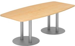 HAMMERBACHER Konferenztisch KT22S ahorn Tonnenform, Rundrohr silber, 220,0 x 83,0 - 103,0 x 74,0 cm