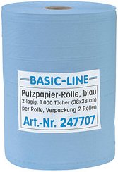 Thumbnail - Putztuchrollen Basic-Line 2-lagig blau, 1.000 Blätter, 2 Rollen