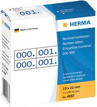 HERMA Klebenummern 4887 Zahlen, blau 22,0 x 10,0 mm, 2x1.000 Etiketten