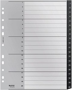 Thumbnail - AKTION: LEITZ Ordnerregister recycle 1211 DIN A4 Vollformat, Überbreite 1-20 schwarz 20-teilig, 1 Satz mit Prämie nach R...